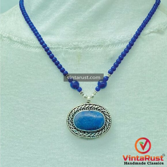 Lapis Lazuli Necklace, Big Stone Pendant Necklace, Gemstone Jewelry - Picture 1 of 11
